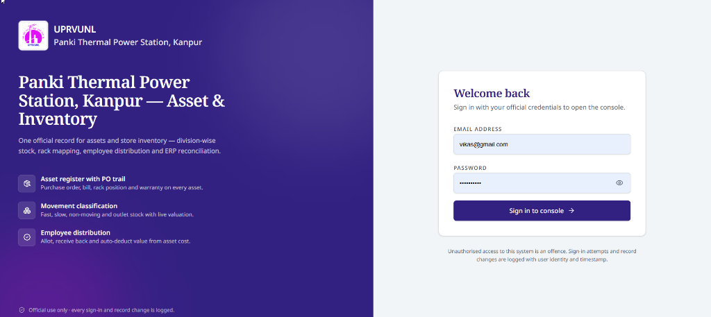 Panki Asset & Inventory project interface